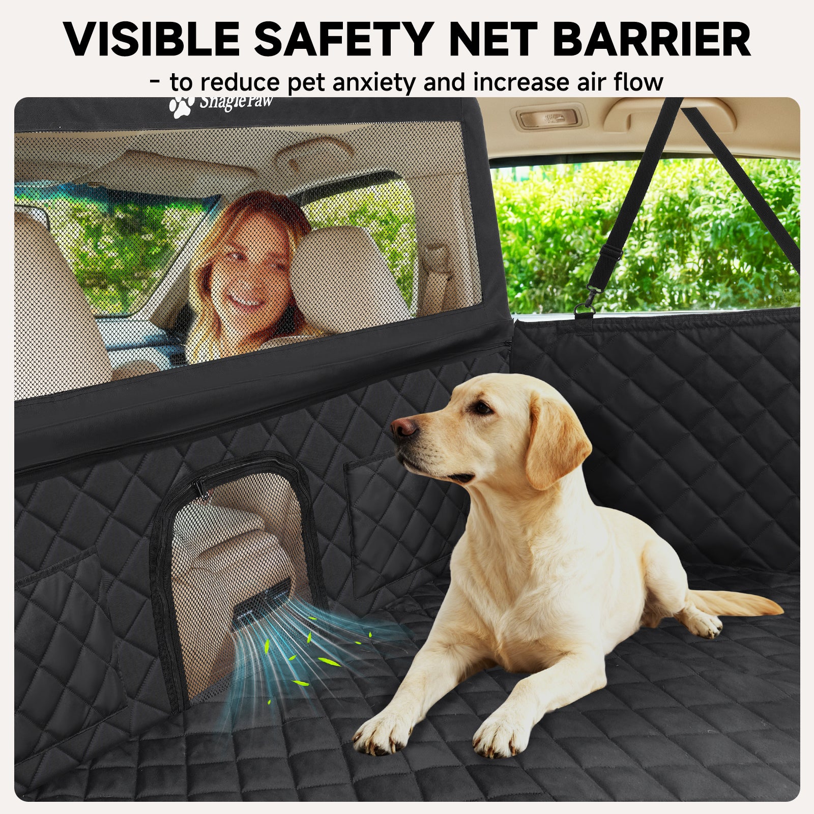 Snagle Paw Dog Car Seat Cover for Back Seat, Patented Ultra-High Detachable Barrier, Hard Bottom, Non-Slip & Water-Resistant