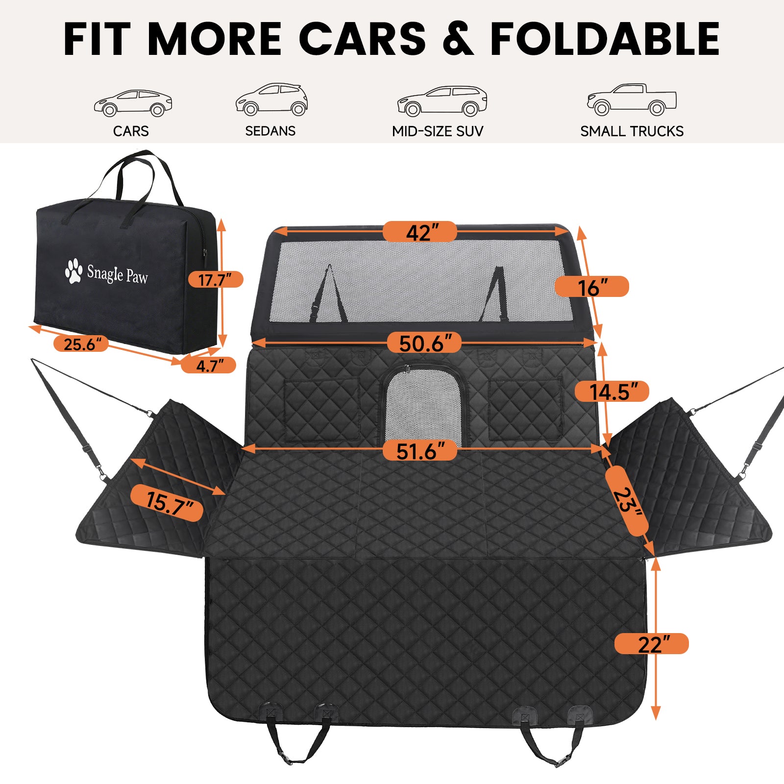 Snagle Paw Dog Car Seat Cover for Back Seat, Patented Ultra-High Detachable Barrier, Hard Bottom, Non-Slip & Water-Resistant