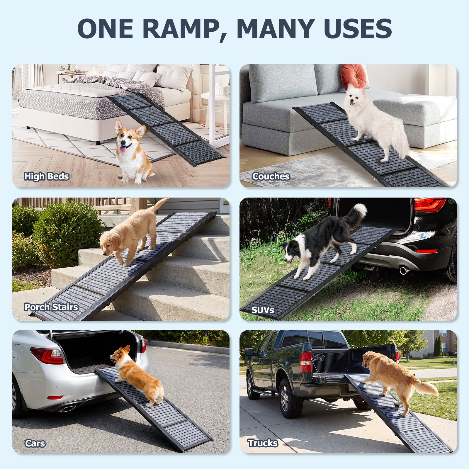 Snagle Paw 71" Extra Long Folding Dog Car Ramp for Cars & SUVs – Heavy-Duty Non-Slip Aluminum Ramp for Large & Senior Dogs