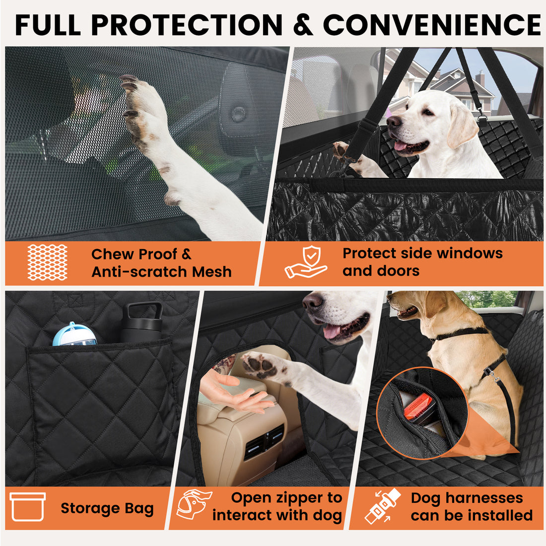 Snagle Paw Dog Car Seat Cover for Back Seat, Patented Ultra-High Detachable Barrier, Hard Bottom, Non-Slip & Water-Resistant