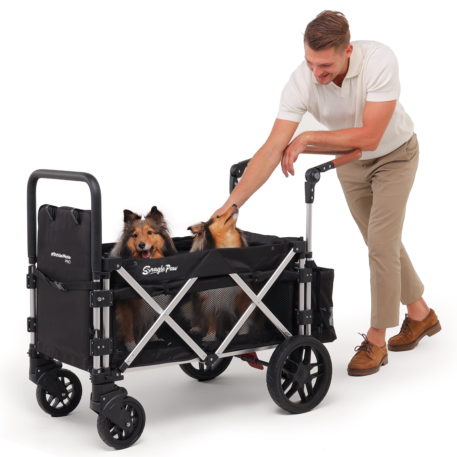 Snagle Paw StrideMate PRO – Best Dog Strollers for Large Dogs with Ramp – Heavy‑Duty 220 lb Capacity Large Dog Stroller Wagon for Senior, Injured & Disabled Pets, Fits 2 Dogs, Outdoor Adventures & Recovery