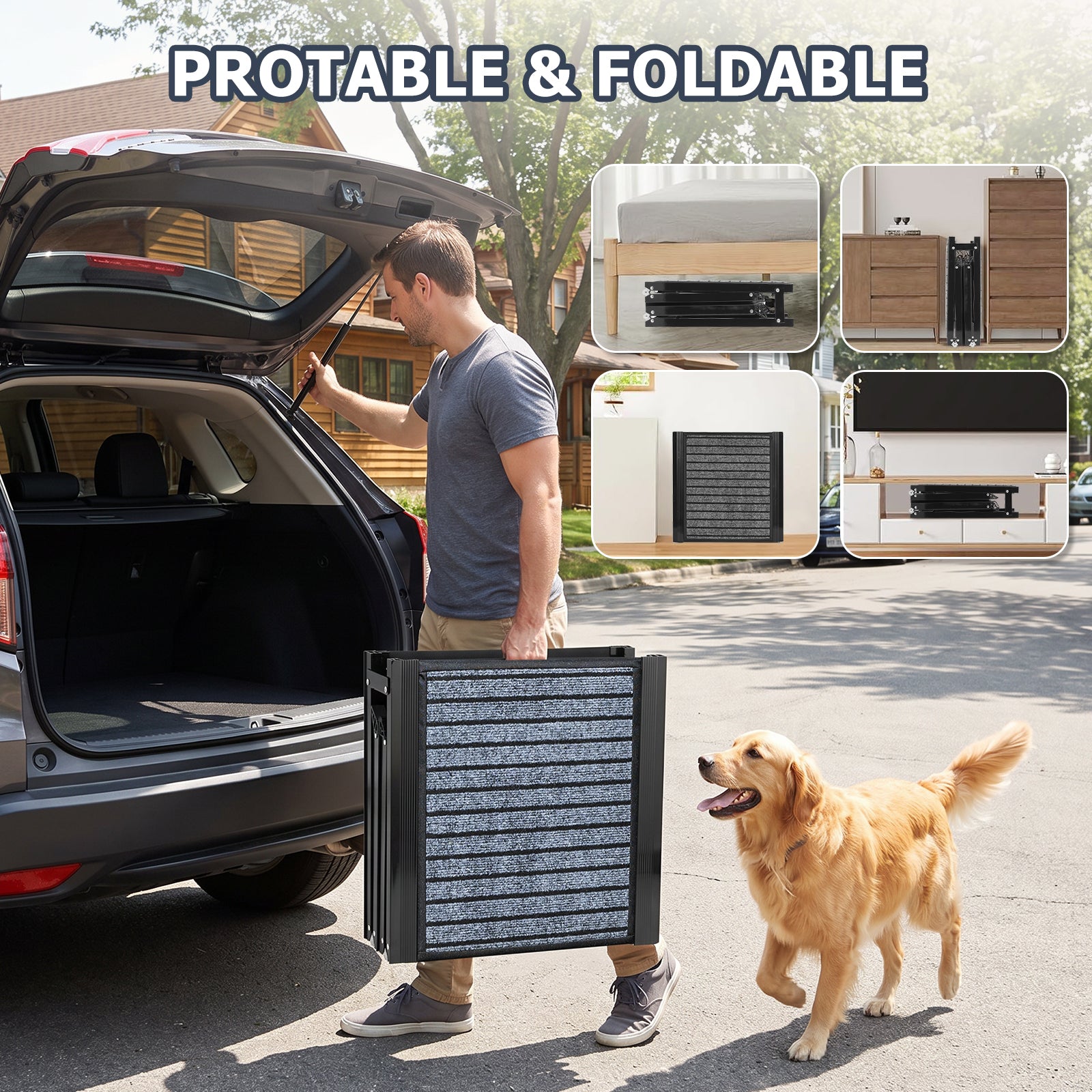 Snagle Paw 71" Extra Long Folding Dog Car Ramp for Cars & SUVs – Heavy-Duty Non-Slip Aluminum Ramp for Large & Senior Dogs