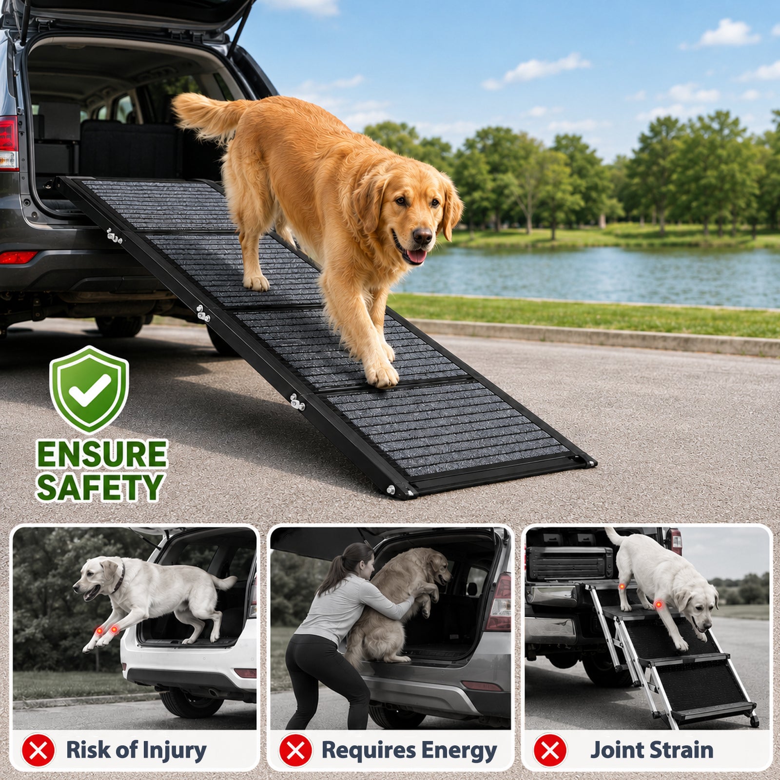 Snagle Paw 71" Extra Long Folding Dog Car Ramp for Cars & SUVs – Heavy-Duty Non-Slip Aluminum Ramp for Large & Senior Dogs