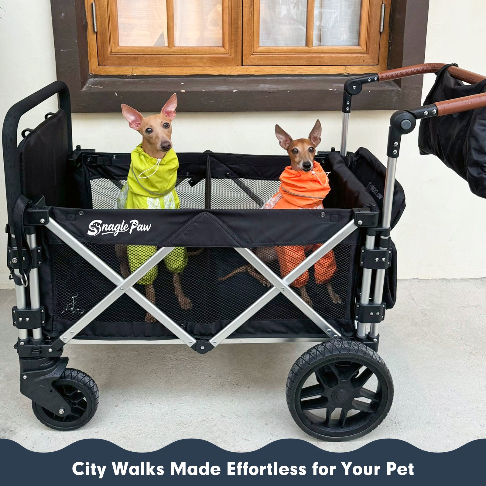 Large pet urban walking wagon ideal for daily city walks with dogs
