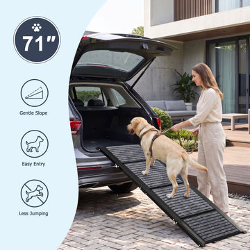 71 inch dog car ramp with gentle slope design allowing dogs to easily enter and exit SUVs and vehicles