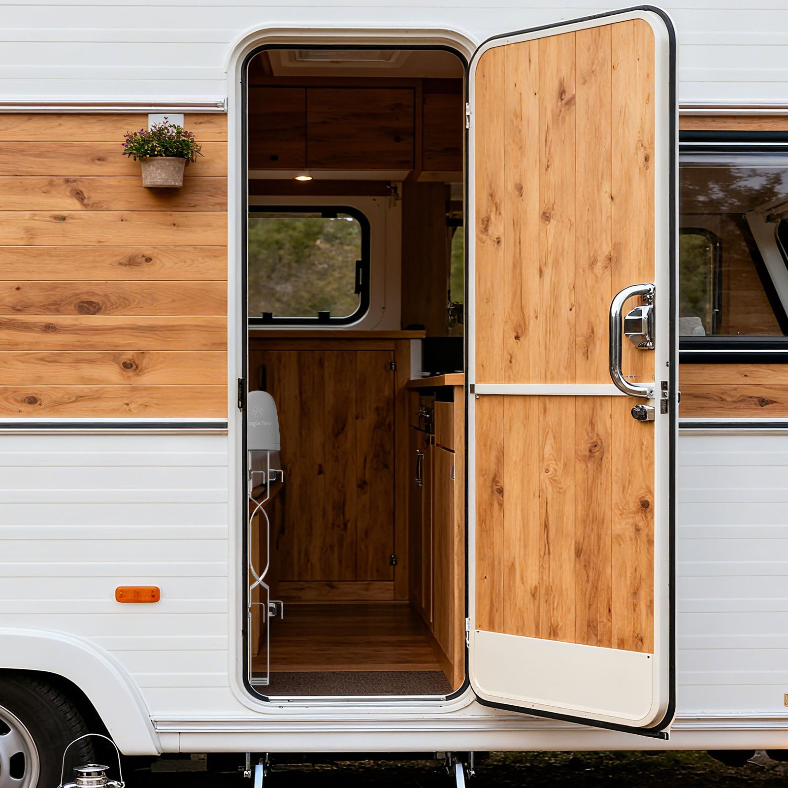 Snagle Paw Retractable Dog Gate Collapsed – Space-Saving Barrier for RV, Motorhome, and Camper, Does Not Obstruct Path
