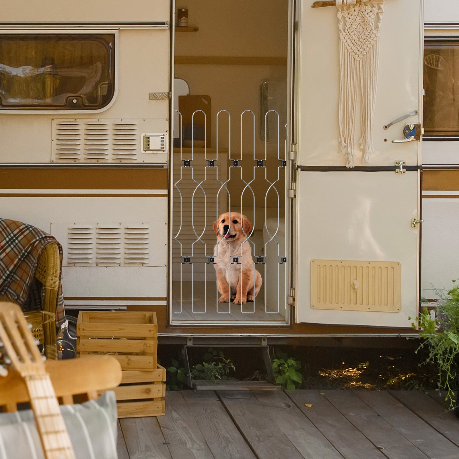 Snagle Paw Retractable Door Barrier for RV, Motorhome and Camper – Extra-Tall Adjustable Pet Gate for Space-Saving Travel Use
