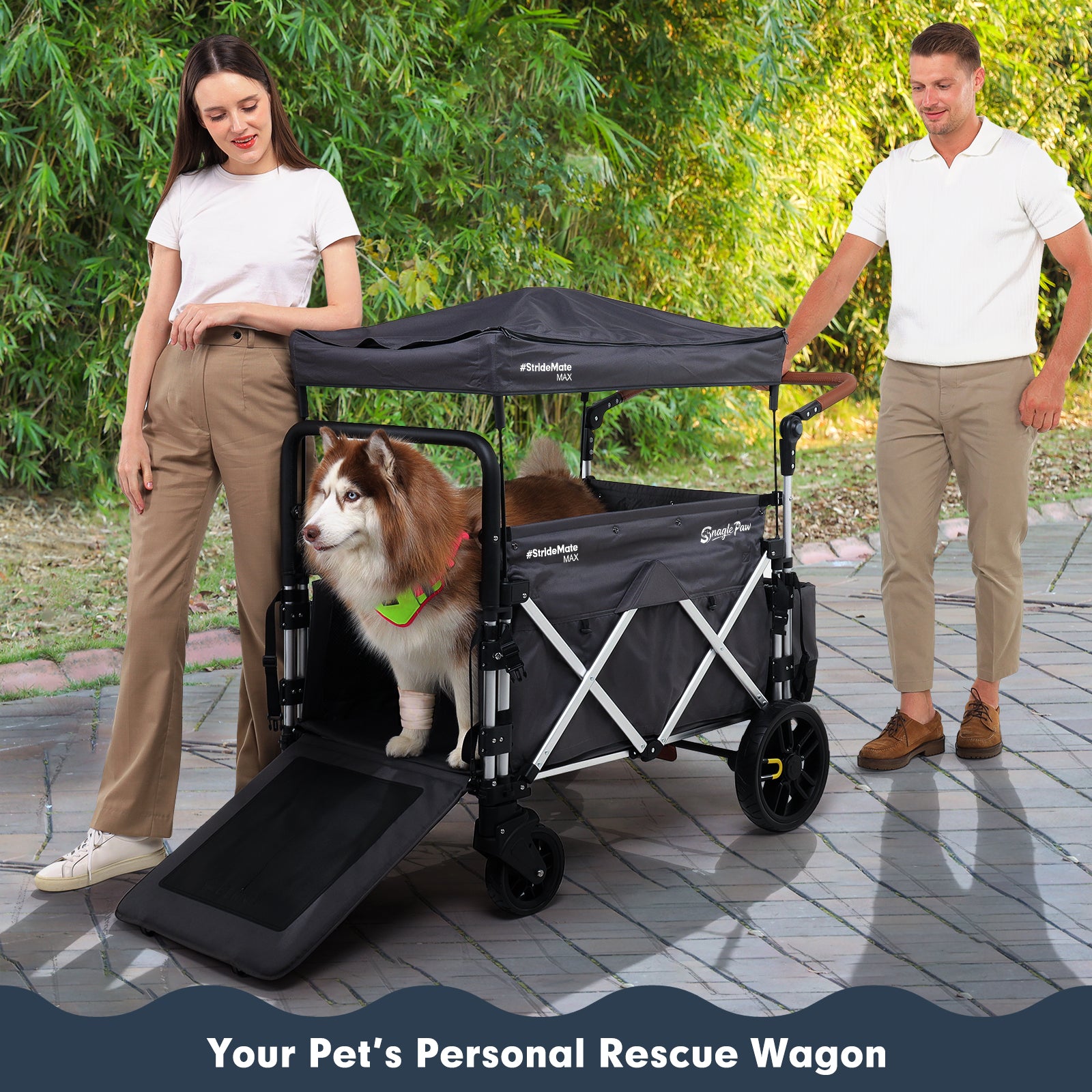 Your pet’s personal rescue wagon: Snagle Paw StrideMate MAX large dog stroller offering a secure, comfortable, and spacious ride for senior or injured dogs, perfect for walks, outdoor adventures, and daily outings
