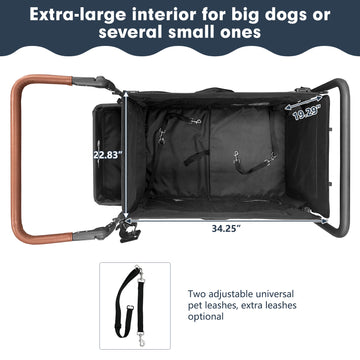Spacious interior of Snagle Paw StrideMate MAX large dog stroller, measuring 34.25 x 22.83 x 19.29 inches (approximately 15,053 cubic inches), providing plenty of room for two or more pets, ideal for senior, injured, or recovering dogs