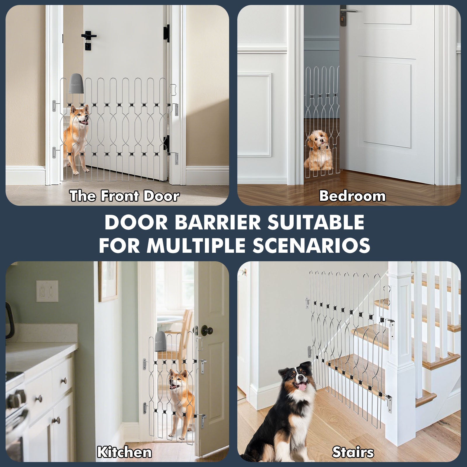 SnaglePaw retractable dog gate provides versatile indoor pet safety solutions for multiple scenarios, including the kitchen, laundry room, bedroom, and stairs. This indoor dog gate prevents pets from entering restricted areas while maintaining a clean and modern look, making it the perfect retractable dog gate for any home.