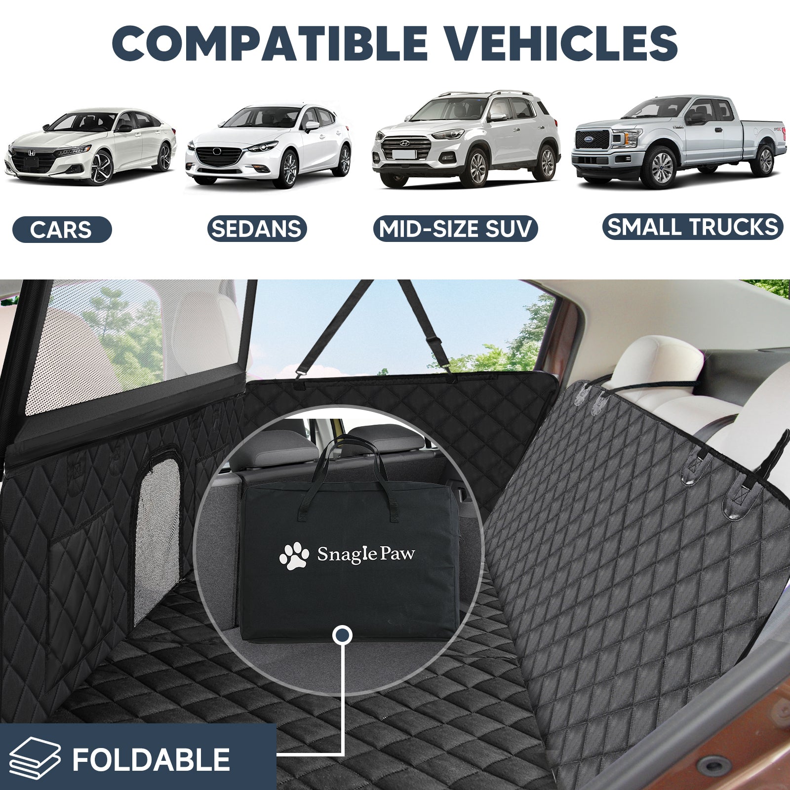 Universal fit dog car seat cover for SUV, sedan, and truck with adjustable straps for quick installation and easy folding storage